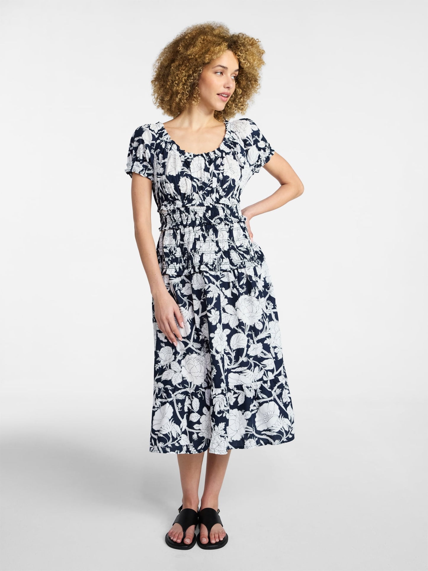 Smocked Cotton Peasant Short Sleeve Dress