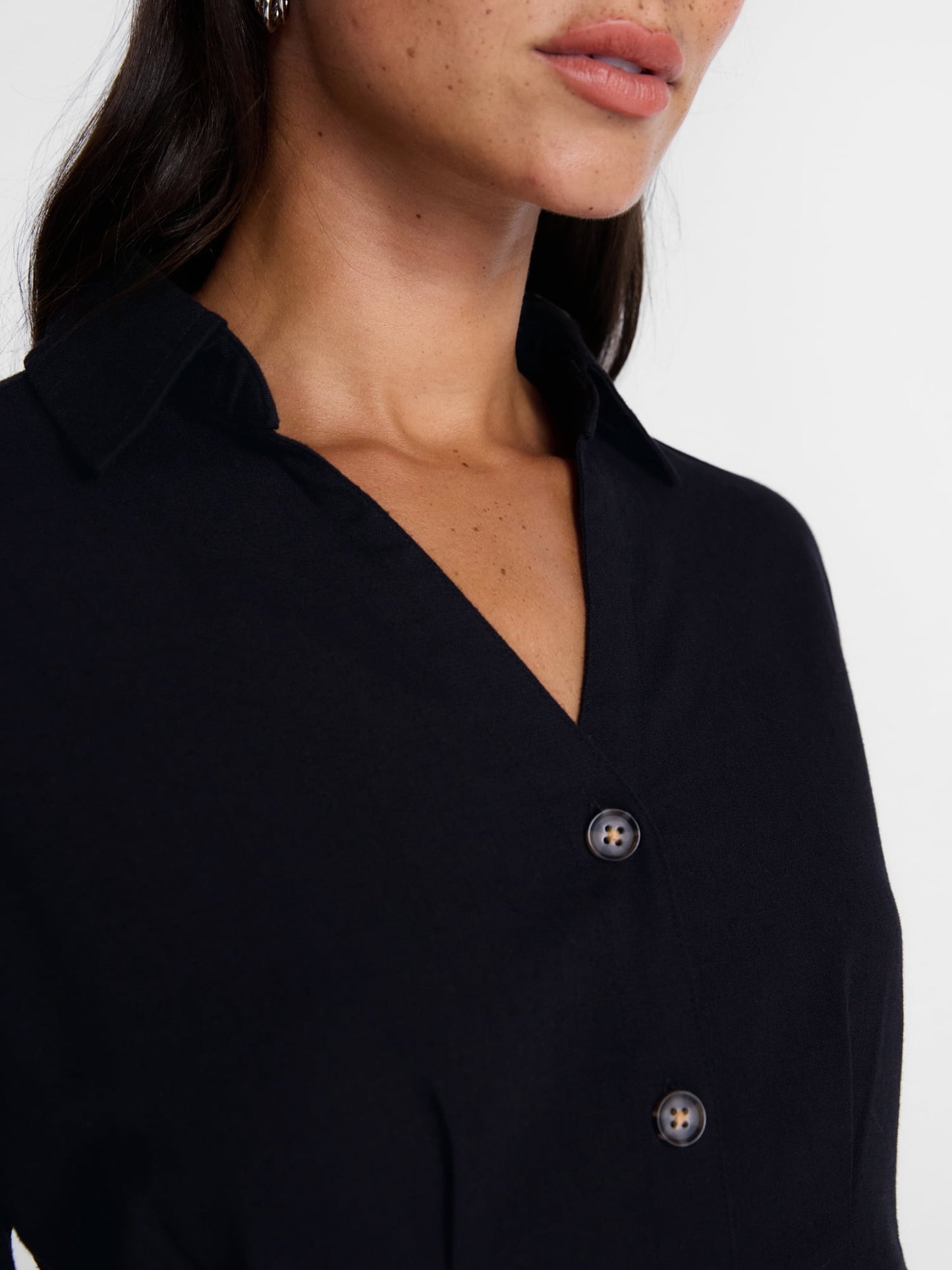 Time and Tru Women's Linen Blend Pleated Mini Shirtdress with Short Sl