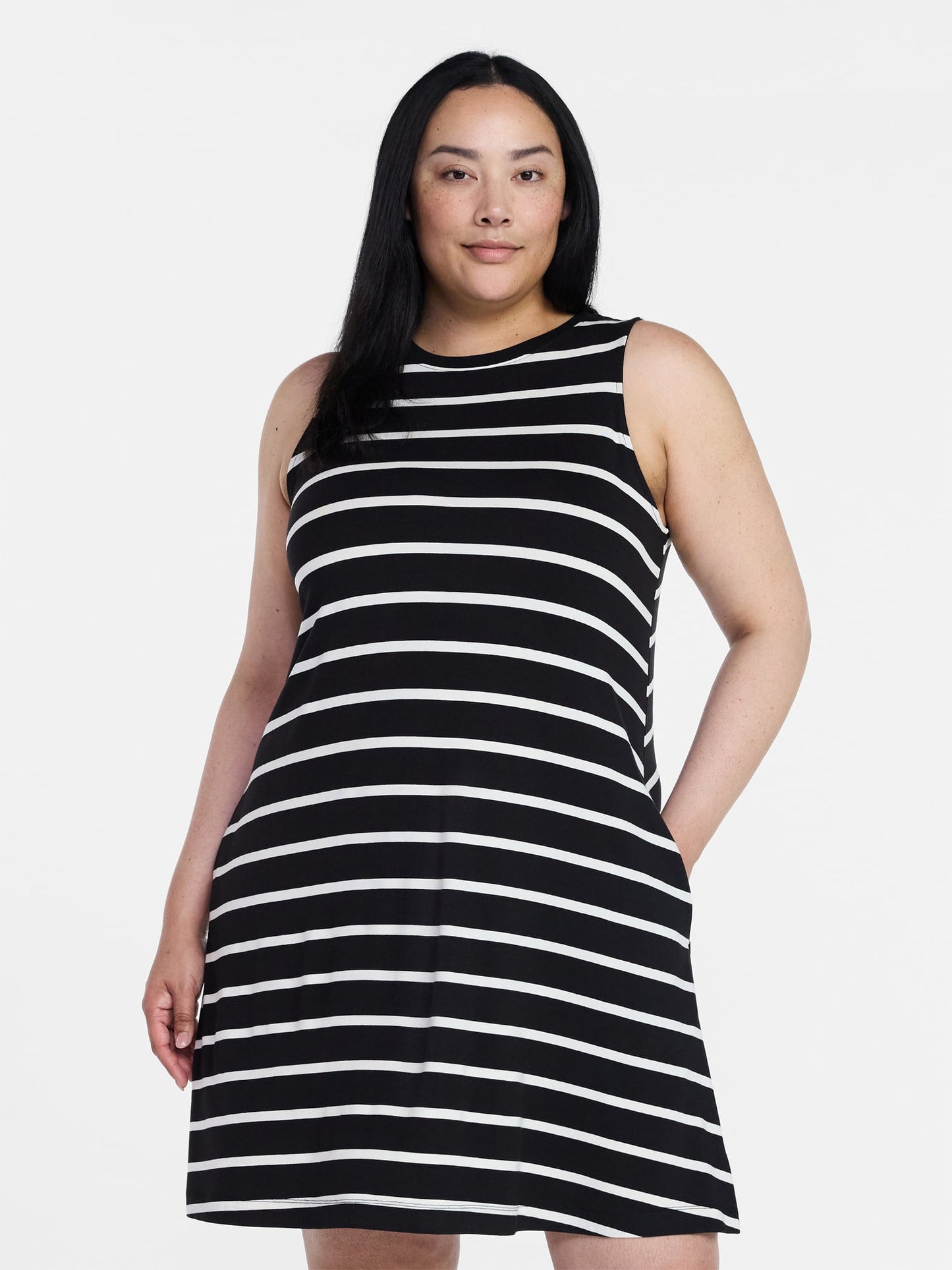 Time and Tru Women’s Sleeveless Knit Swing Dress, Sizes XS-XXXL