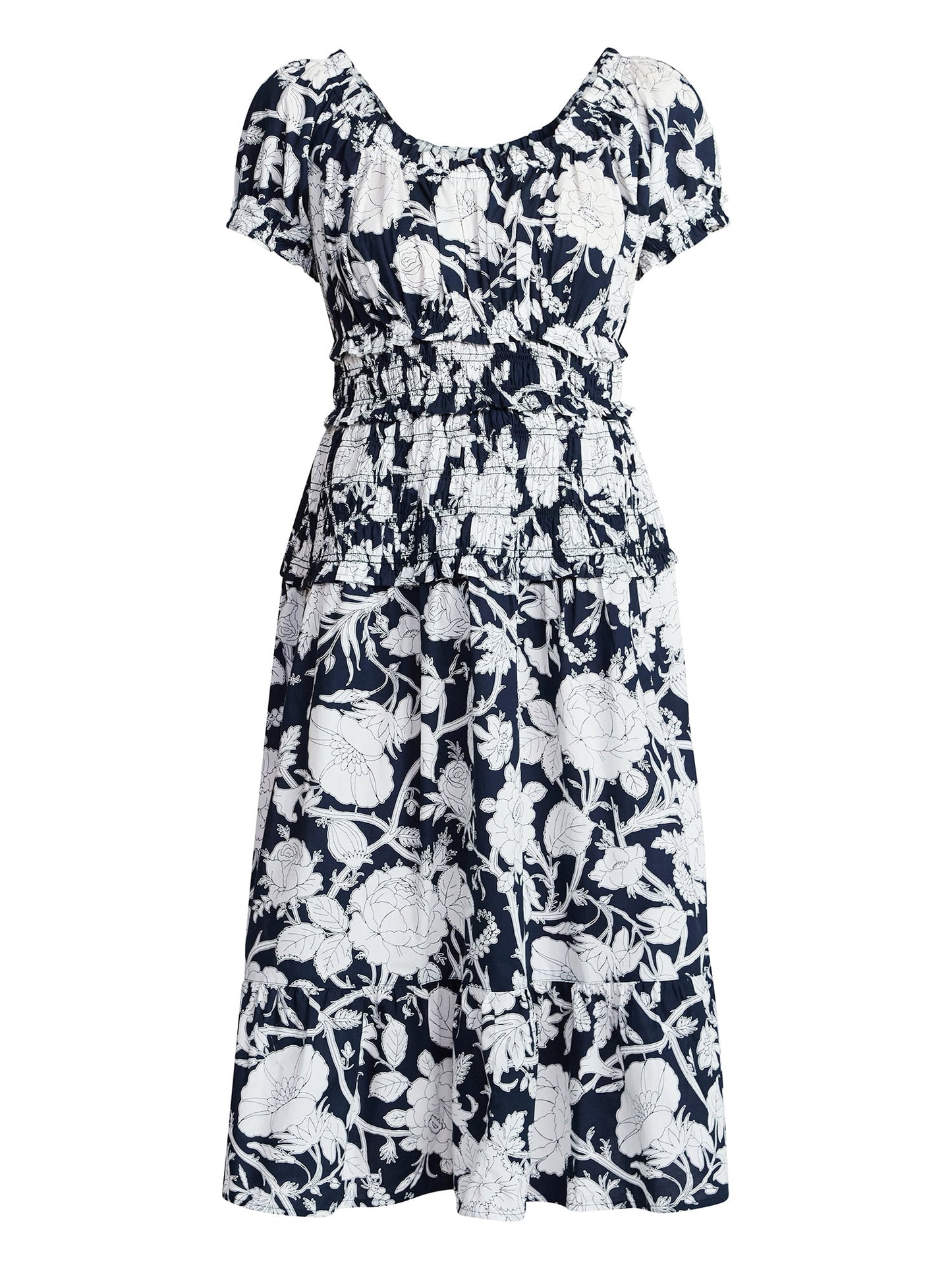 Fashnica Smocked Cotton Peasant Short Sleeve Dress