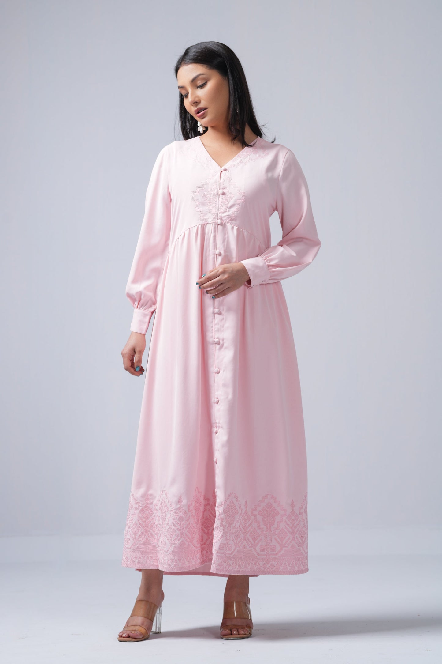 Women’s Long Maxi Dress – Elegant V-Neck Button Down