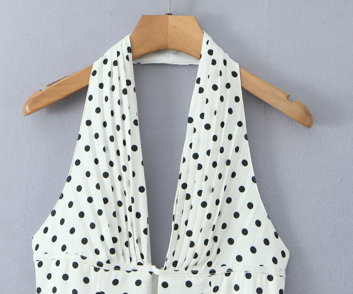 Fashnica Chic Retro Polka Dot Backless Halter Dress