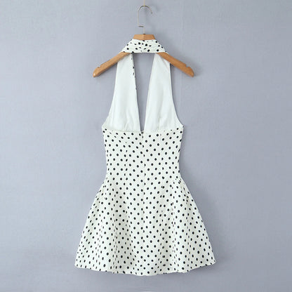 Fashnica Chic Retro Polka Dot Backless Halter Dress