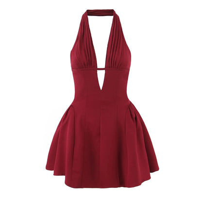 Fashnica Chic Retro Polka Dot Backless Halter Dress