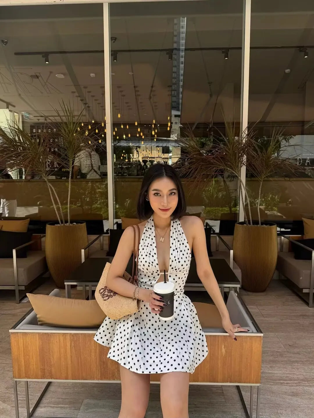 Fashnica Chic Retro Polka Dot Backless Halter Dress