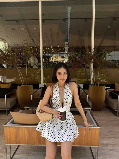 Fashnica Chic Retro Polka Dot Backless Halter Dress