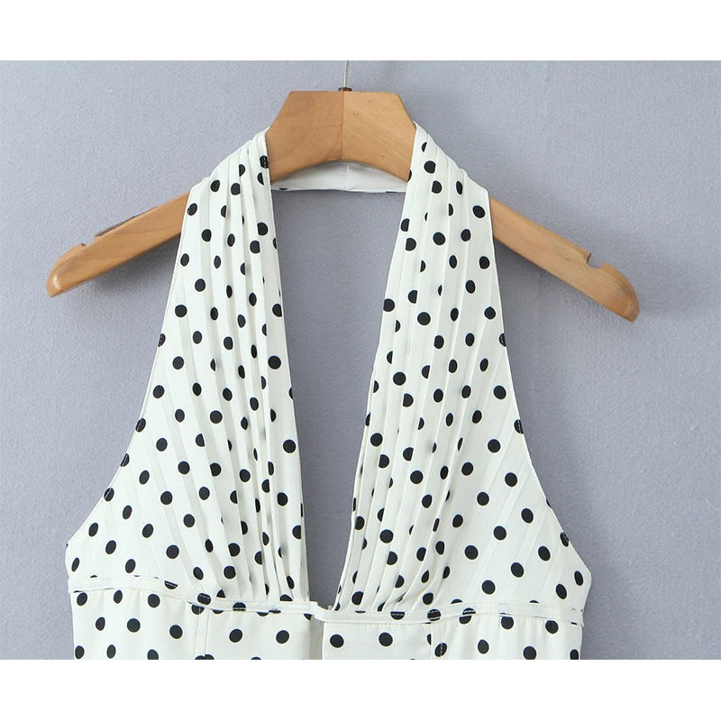 Fashnica Chic Retro Polka Dot Backless Halter Dress