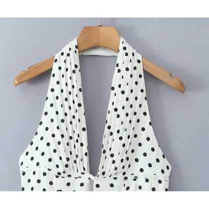 Fashnica Chic Retro Polka Dot Backless Halter Dress