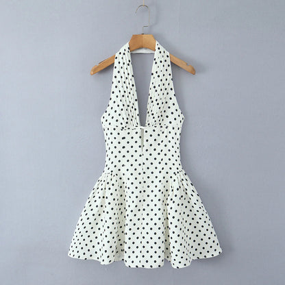 Fashnica Chic Retro Polka Dot Backless Halter Dress