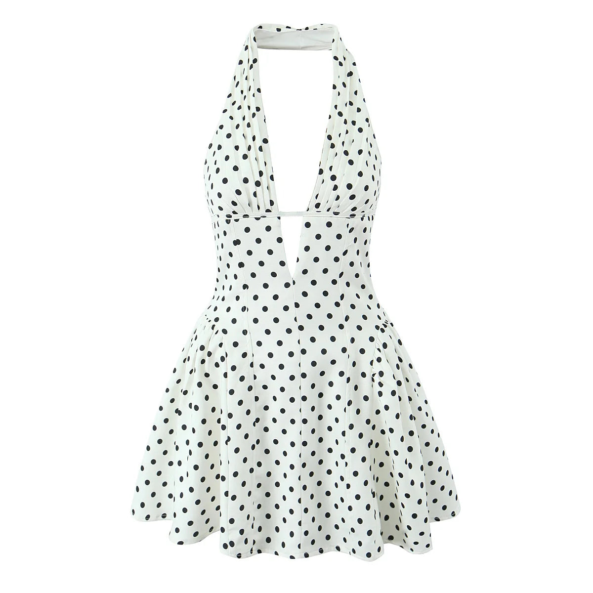 Fashnica Chic Retro Polka Dot Backless Halter Dress