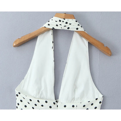Fashnica Chic Retro Polka Dot Backless Halter Dress