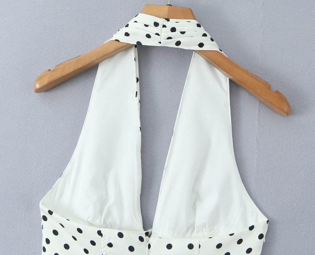 Fashnica Chic Retro Polka Dot Backless Halter Dress