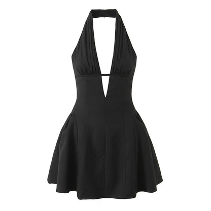 Fashnica Chic Retro Polka Dot Backless Halter Dress
