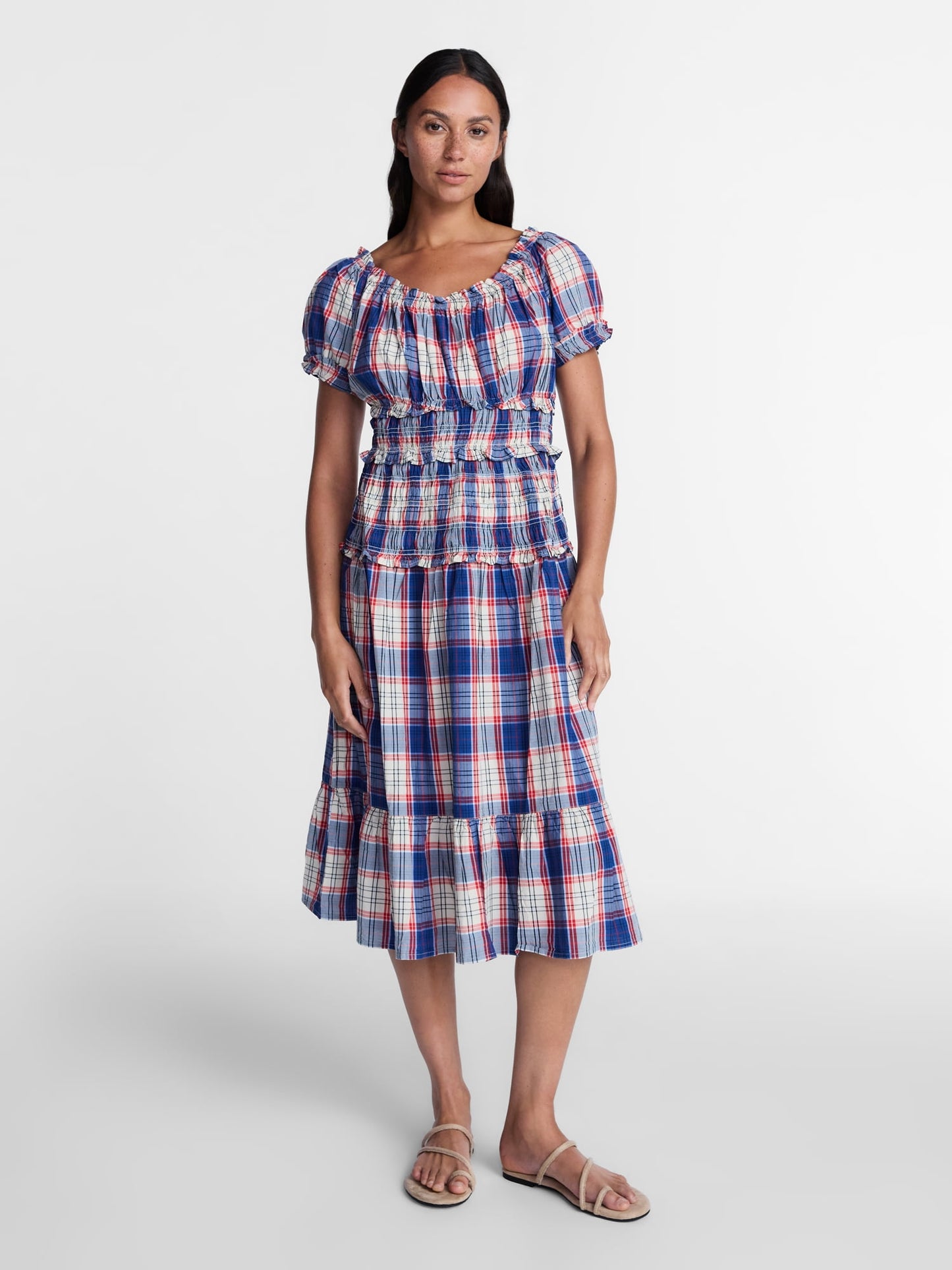 Fashnica Smocked Cotton Peasant Short Sleeve Dress