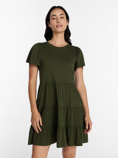 Fashnica Women's Plus Cotton Short Sleeve Swing Dress