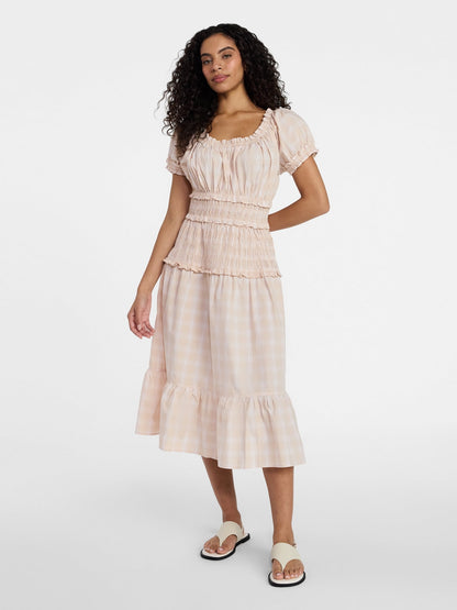 Fashnica Smocked Cotton Peasant Short Sleeve Dress