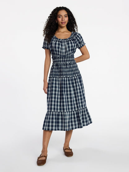 Fashnica Smocked Cotton Peasant Short Sleeve Dress