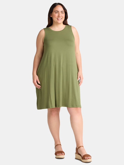 Time and Tru Women’s Sleeveless Knit Swing Dress, Sizes XS-XXXL