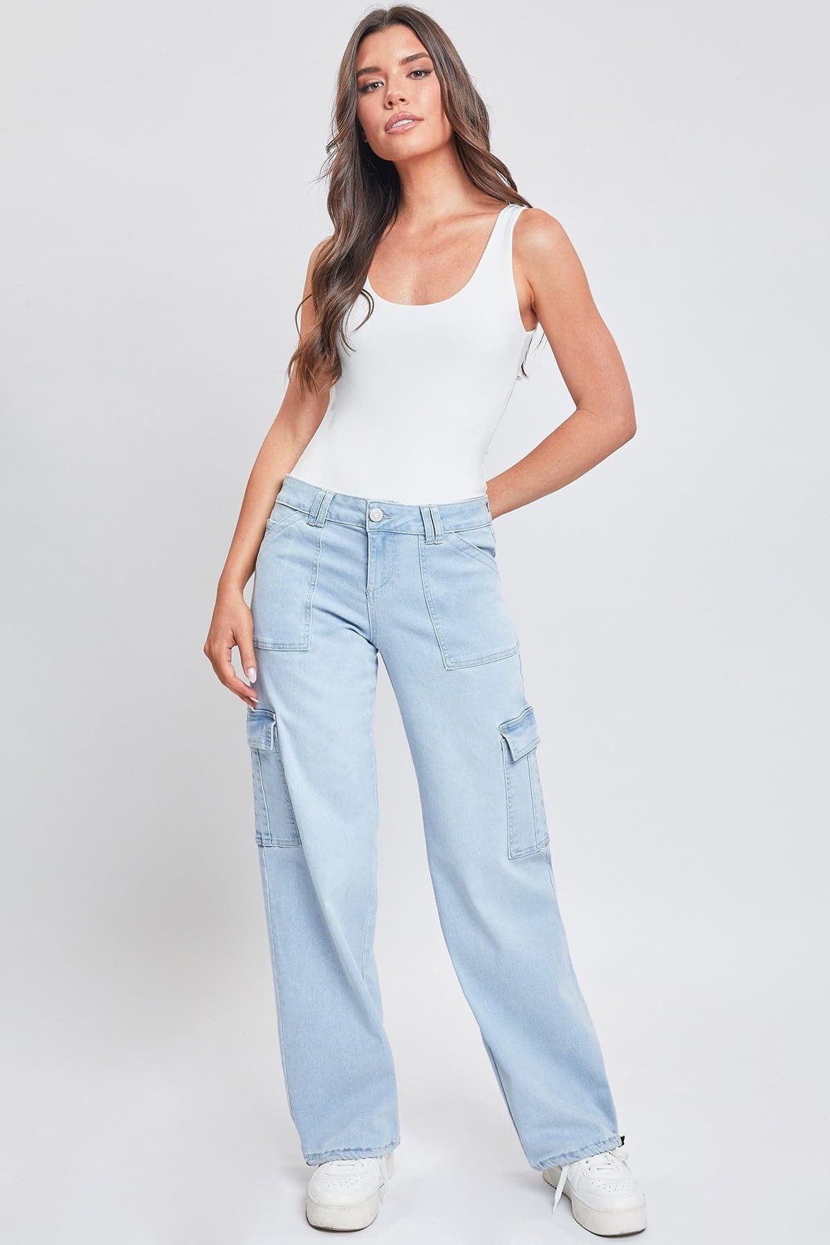 Fashnica Women's Cargo Jeans with Bungee Hem