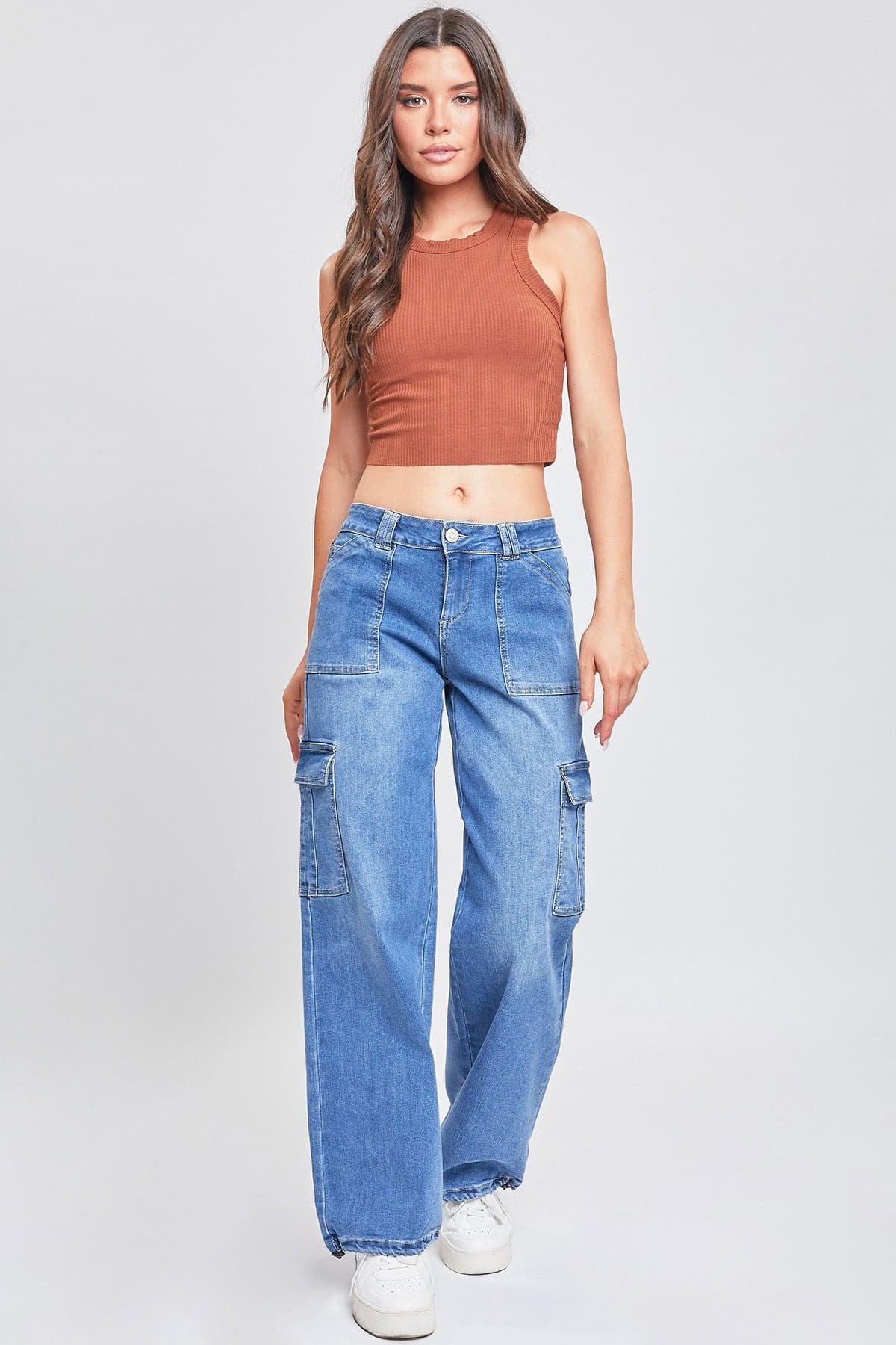 Fashnica Women's Cargo Jeans with Bungee Hem
