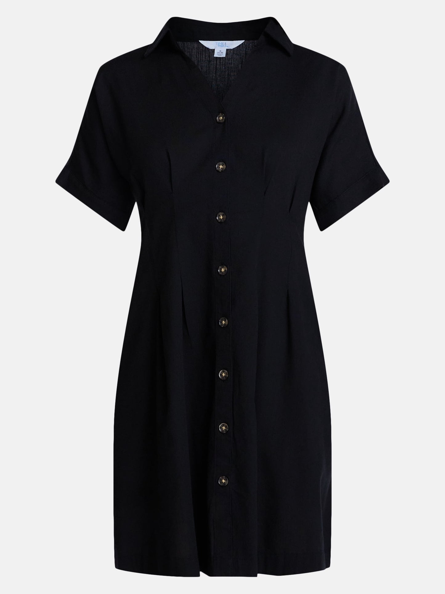 Time and Tru Women's Linen Blend Pleated Mini Shirtdress with Short Sl