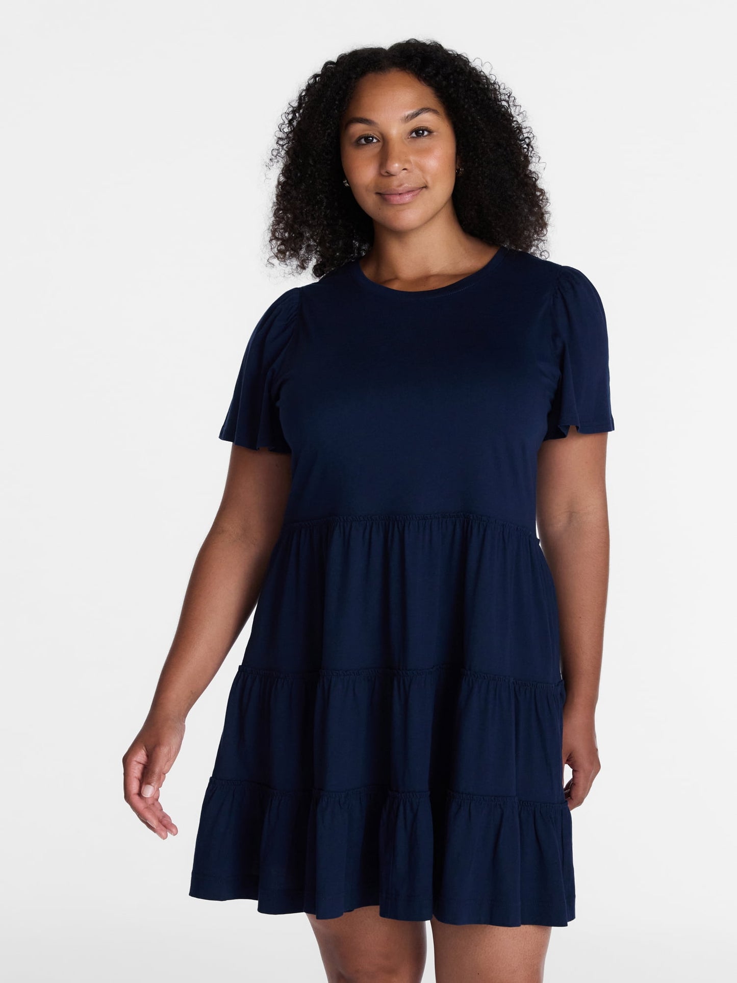 Time and Tru Women's and Women’s Plus Cotton Swing Dress with Short
