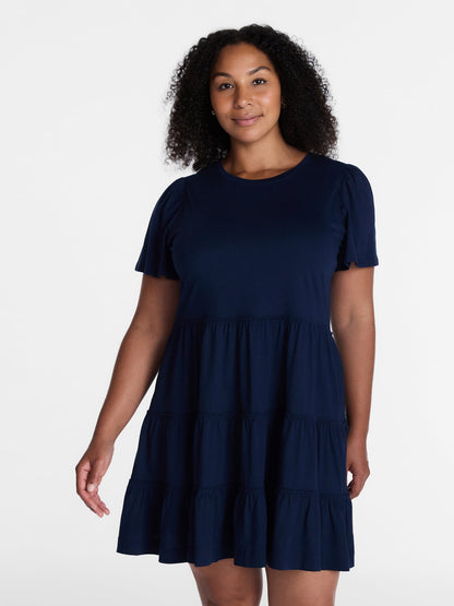Time and Tru Women's and Women’s Plus Cotton Swing Dress with Short
