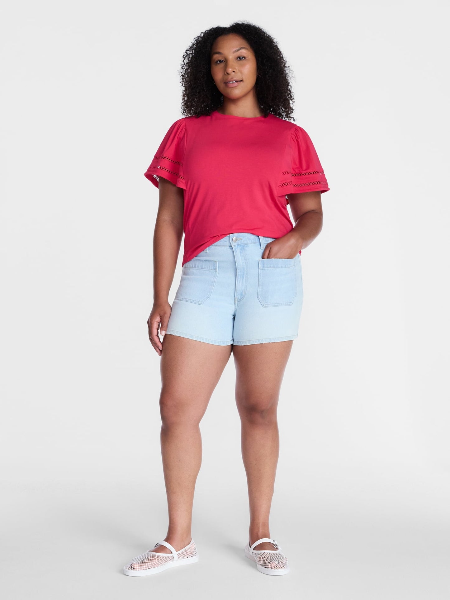Fashnica High Rise Patch Pocket Denim Shorts