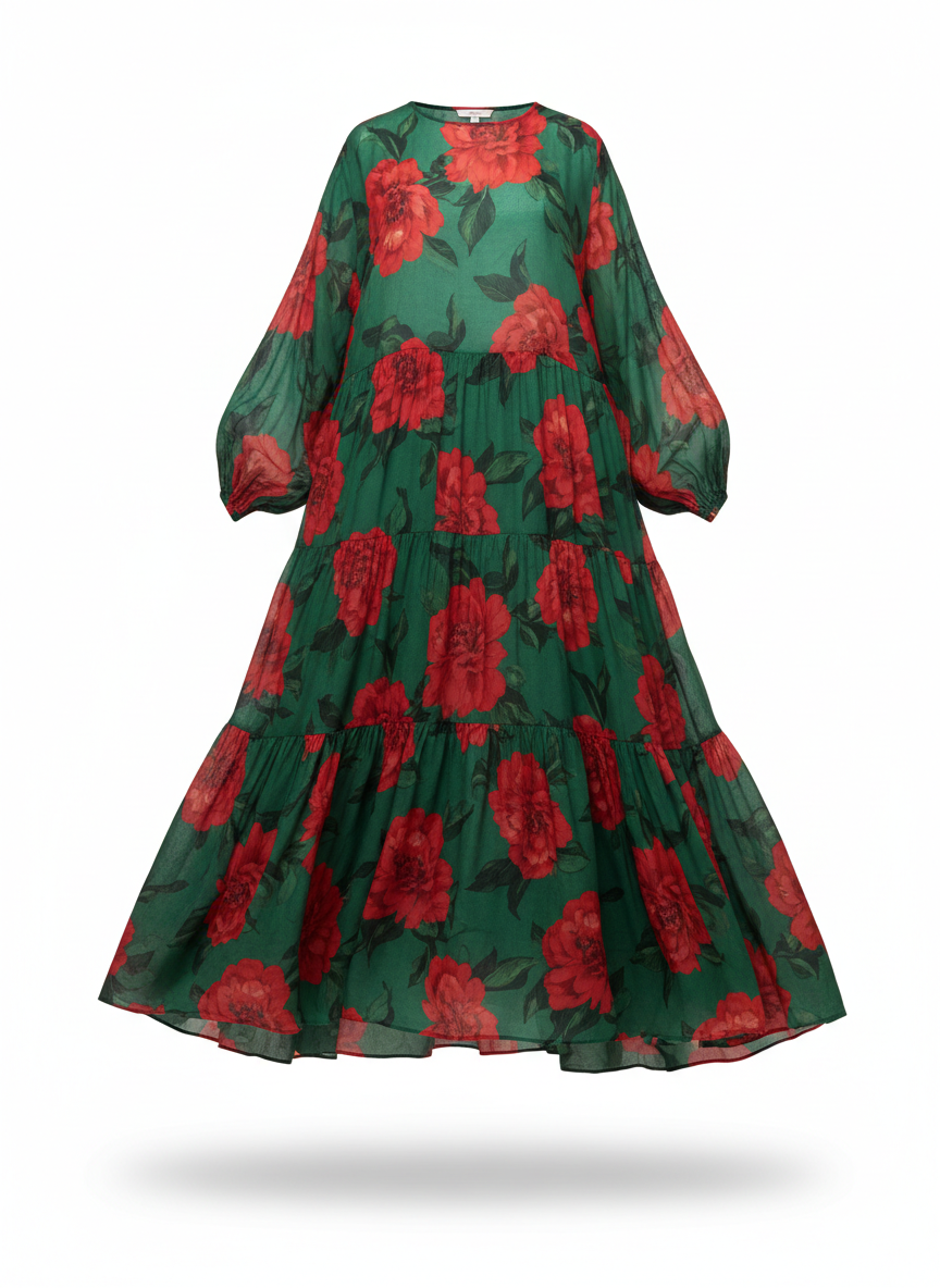 Long Dress with Floral Pattern and Boho Maxi Cut