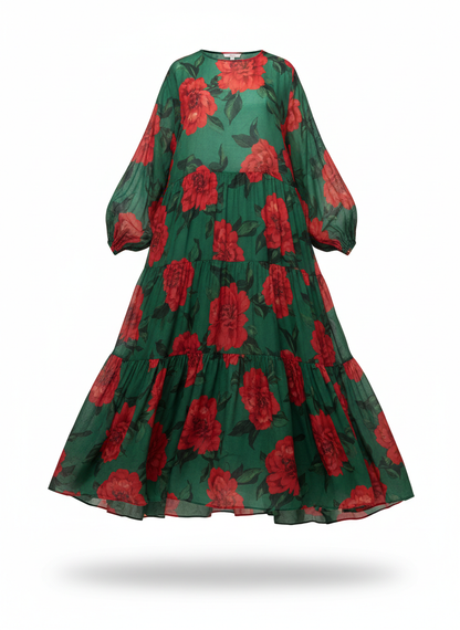 Long Dress with Floral Pattern and Boho Maxi Cut