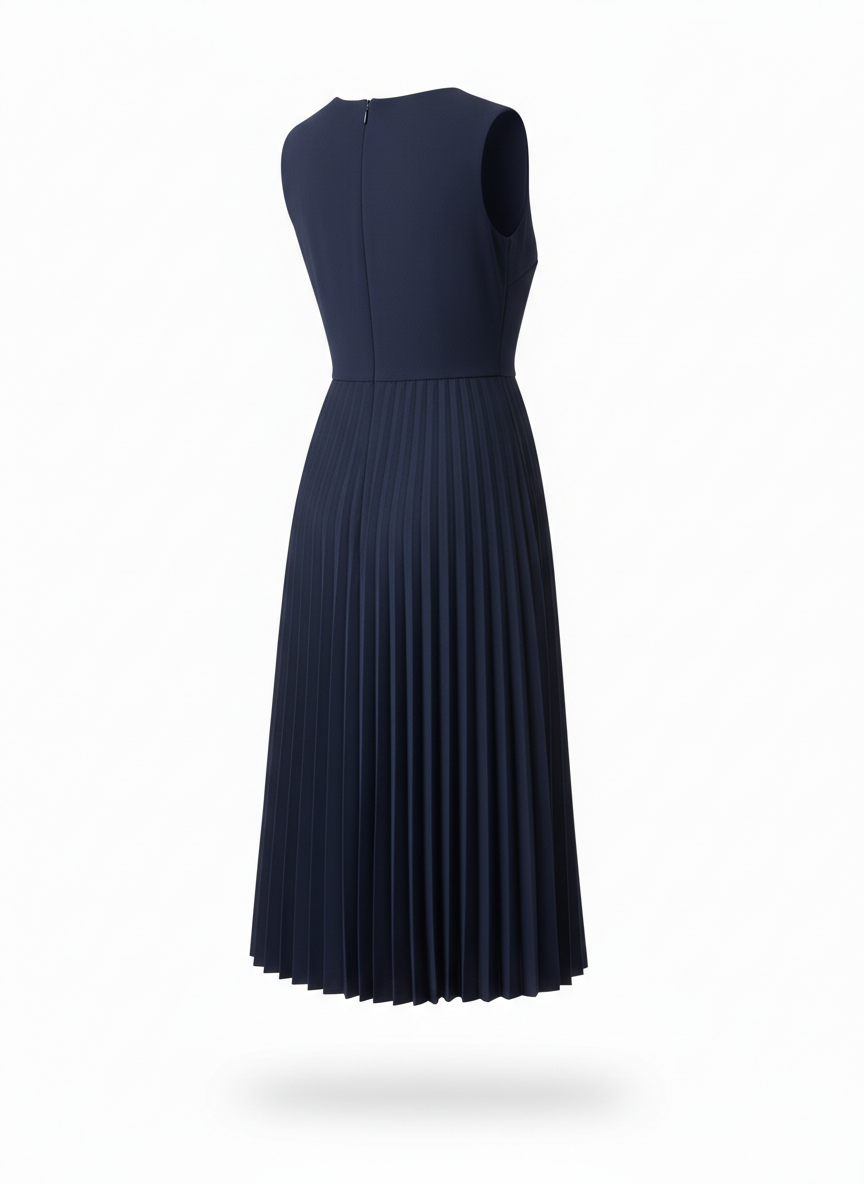 Midi Dress with Pleated Skirt and Drop Waist Cut