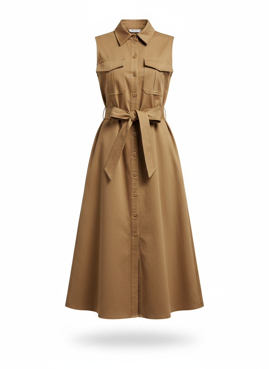 Midi Dress with Front Buttons and Shirt Dress Cut