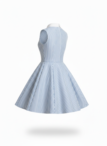 Short Dress with Blue Stripes and Fit and Flare