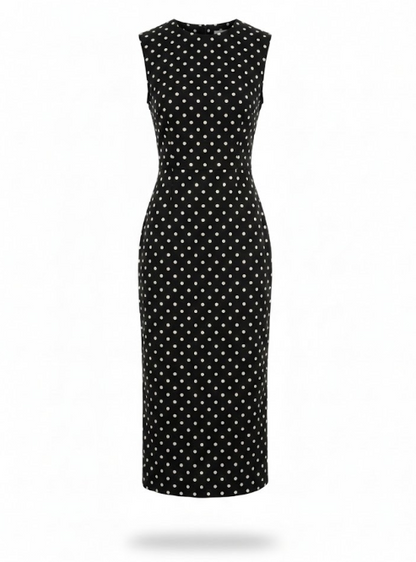 Midi Dress in Polka Dot with Tea Length Cut