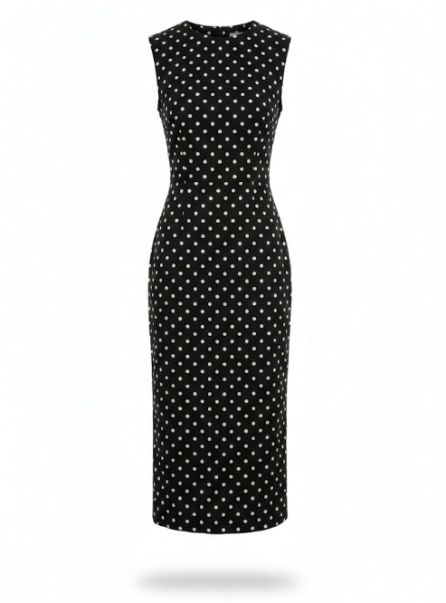 Midi Dress in Polka Dot with Tea Length Cut