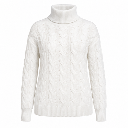 Women's Cable Knit Turtleneck Sweater – Soft Warm Long Sleeve Pullover