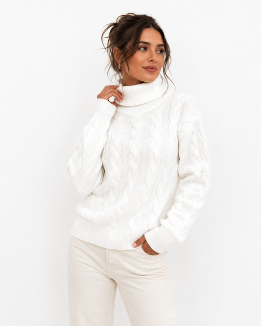 Women's Cable Knit Turtleneck Sweater – Soft Warm Long Sleeve Pullover